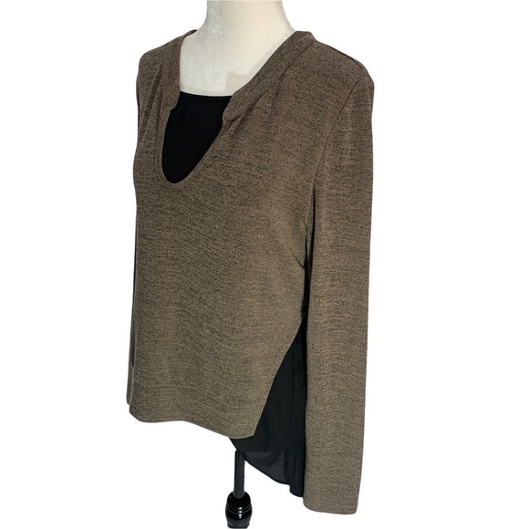 patrizia Luca Italy Layered Long Sleeve Sweater Brown/Black Size S - Picture 8 of 8